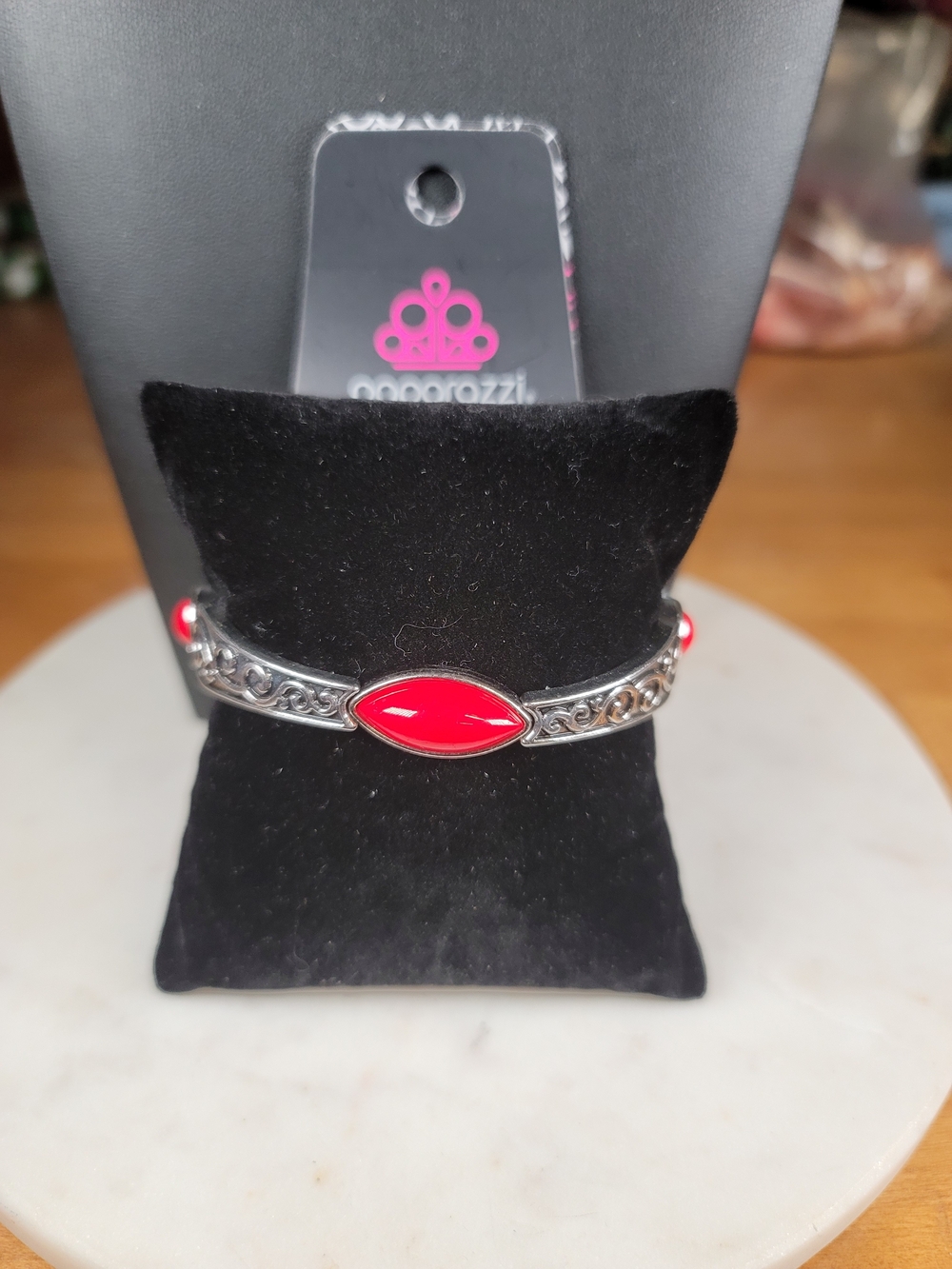 Paparazzi Silver Bracelet with Red Enamel Accents
